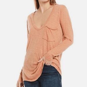 We The Free Betty Pocket Long Sleeve Tee Shirt Women’s Small Orange